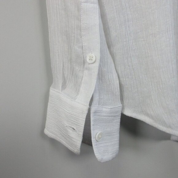 Club Monaco Button Down Blouse Women XS White Sheer Pockets Textured Casual 154 - Picture 4 of 8